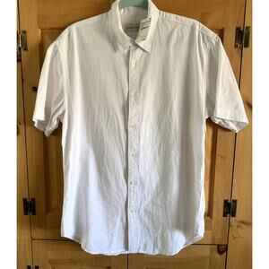 White Cotton/Linen Blend Men's Button Down Short Sleeve Shirt Size L NWT